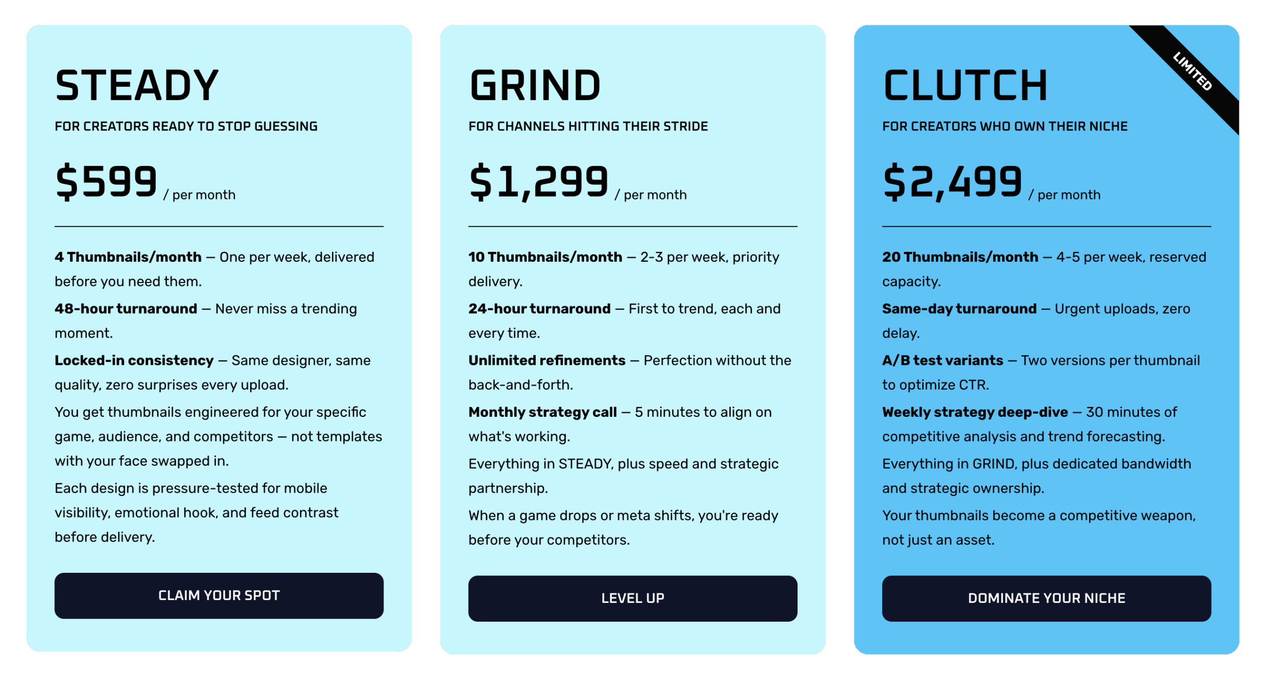 HiHendrix pricing plans, Steady, Grind and Clutch